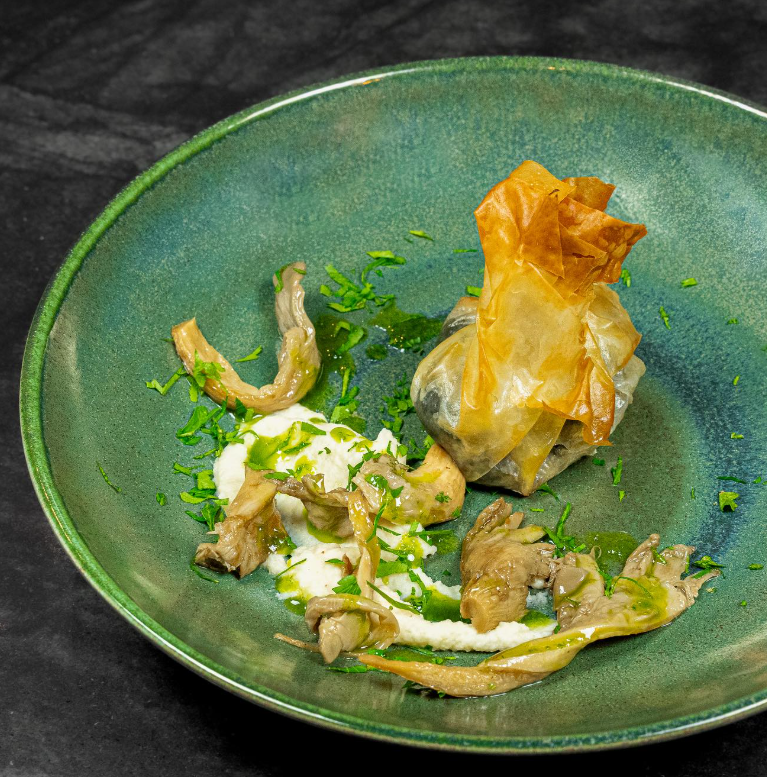 Aumonière, artichaut et sauce yaourt