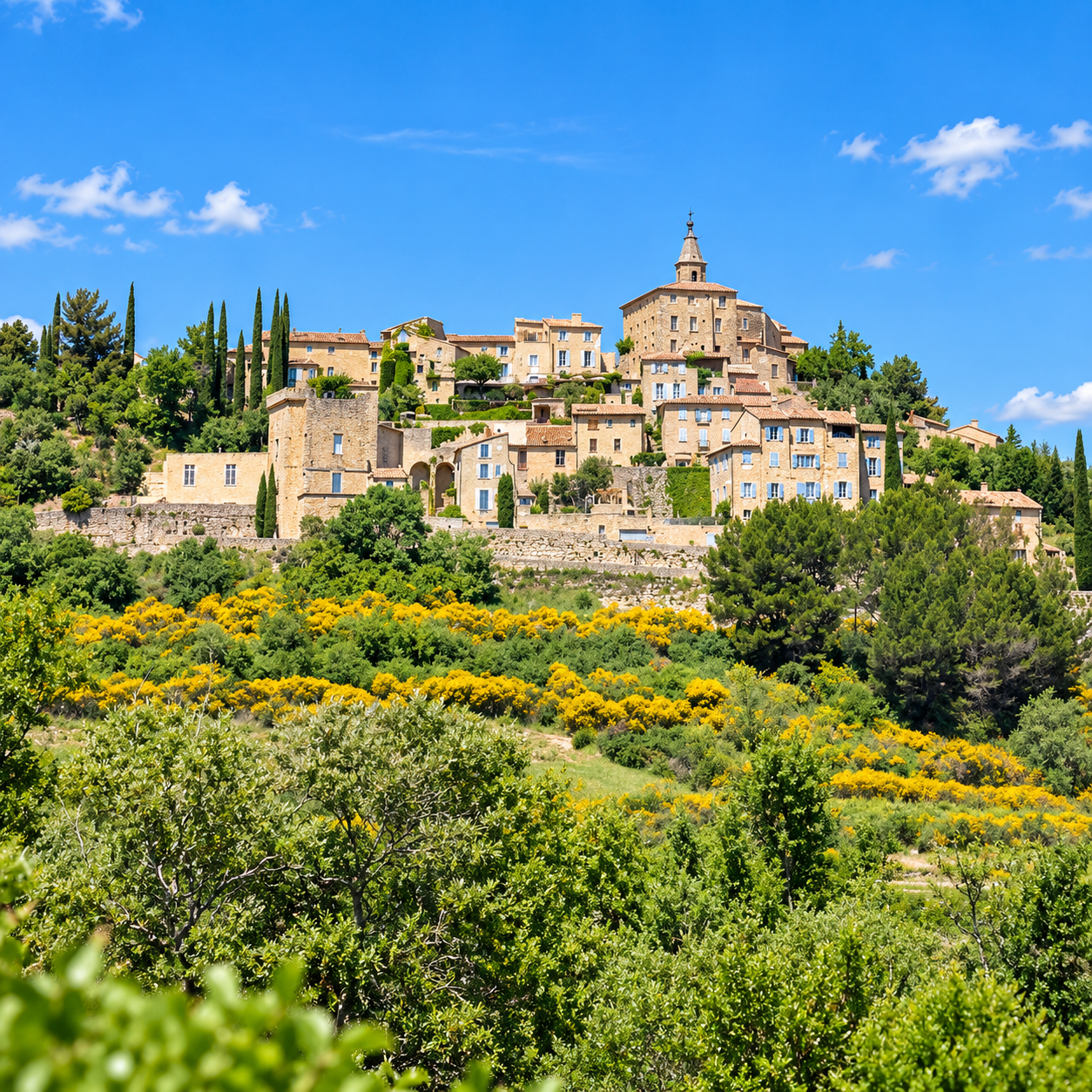 Le village perché de Crillon-le-Brave et son clocher, visuel de la page ville