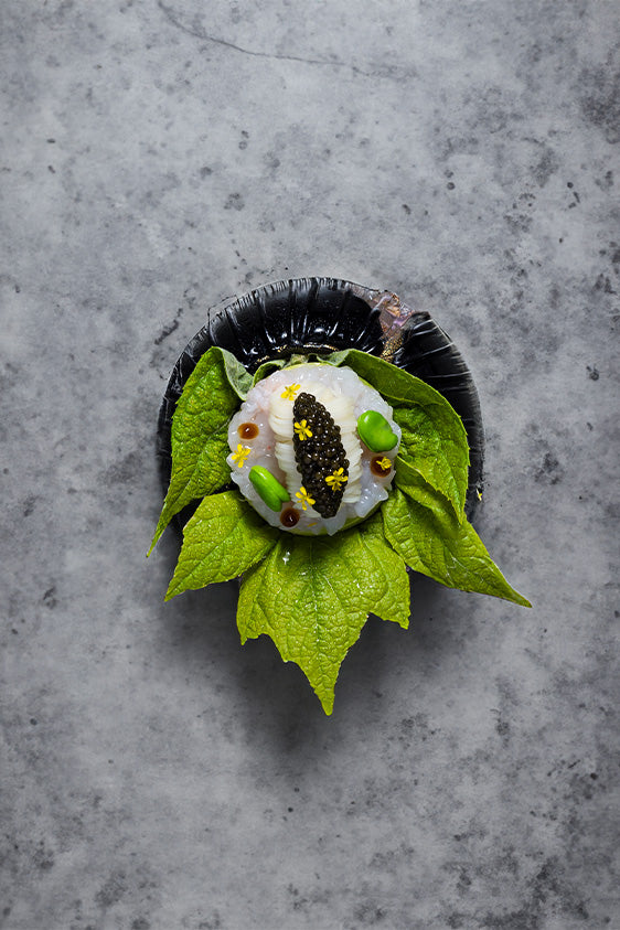 Caviar sur chair nacrée et jeunes feuilles au restaurant Le Art à Aix-en-Provence