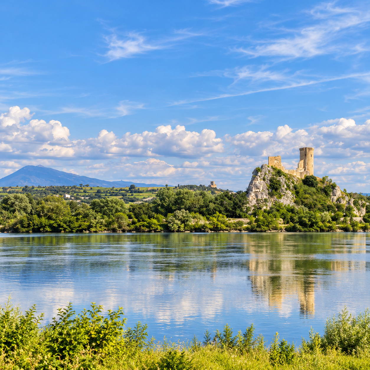 Ruines du château dominant le Rhône, visuel de la page ville de Roquemaure
